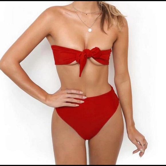 Two  piece high waisted red bikini . - Picture 2 of 2